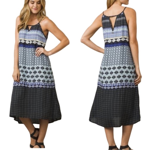 Prana Dresses & Skirts - Prana Nari Tribal Ikat Printed Blue Midi Sundress Size Small